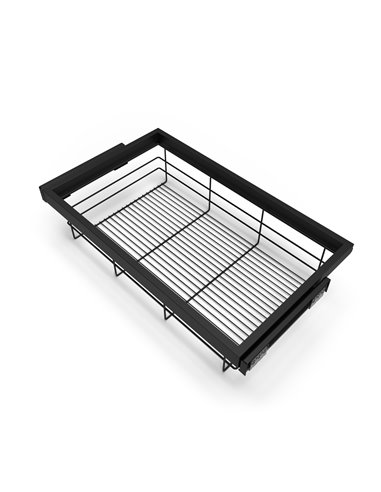 Emuca Kit of wire basket and rack with soft-close slide for closets, adjustable, module 800mm, Textured black painted