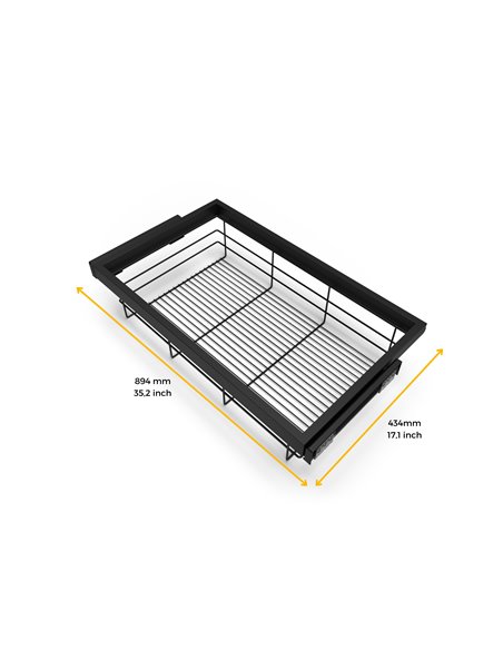 Emuca Kit cestello in filo metallico e telaio con guide a chiusura morbida per armadi, regolabile, modulo 900mm, Grigio pietra