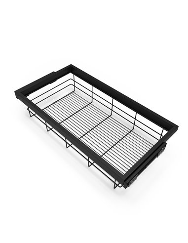 Emuca Kit de cesta de alambre y bastidor de guías con cierre suave para armario, regulable, módulo 900mm, Negro texturizado
