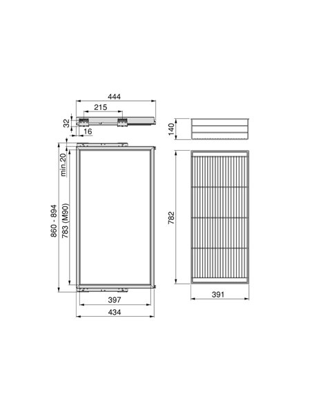 Emuca Kit cestello in filo metallico e telaio con guide a chiusura morbida per armadio, regolabile, modulo 900mm, Nero testurizz