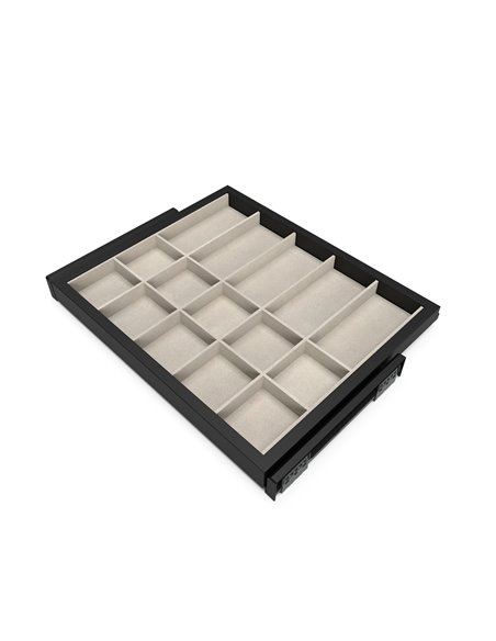 Emuca Kit de cajón organizador y bastidor de guías con cierre suave para armario, regulable, módulo 600mm, Negro texturizado y g
