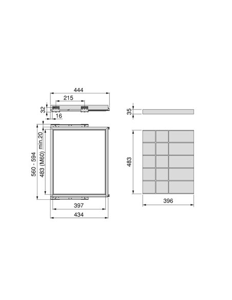 Emuca Kit de cajón organizador y bastidor de guías con cierre suave para armario, regulable, módulo 600mm, Negro texturizado y g