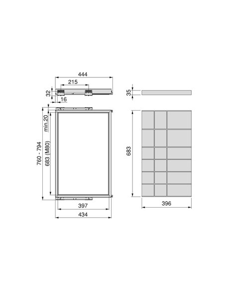 Emuca Kit de tiroir d'organisation avec glissières à fermeture douce pour armoire, réglable, module 800mm, noir texturé  et gris