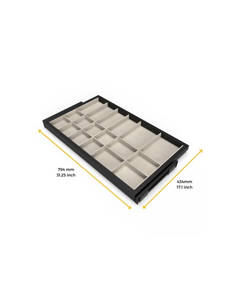 Emuca Kit de tiroir d'organisation avec glissières à fermeture douce pour armoire, réglable, module 800mm, noir texturé  et gris