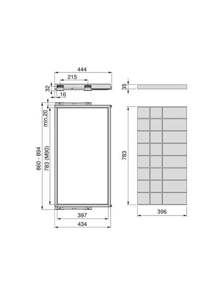 Emuca Kit de tiroir d'organisation avec glissières à fermeture douce pour armoire, réglable, module 900mm, gris pierre