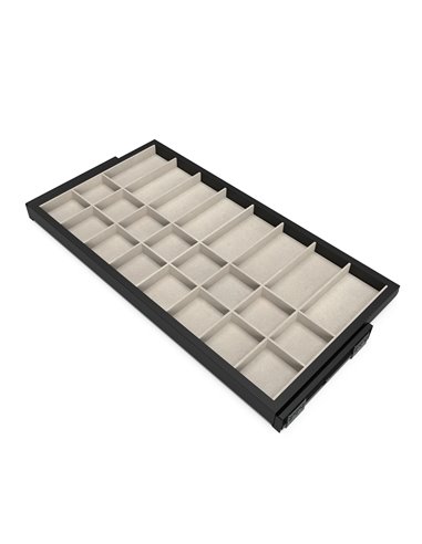 Emuca Kit cassetto organizzatore e telaio con guide a chiusura morbida per armadio, regolabile, modulo 900mm, Nero testurizzato 