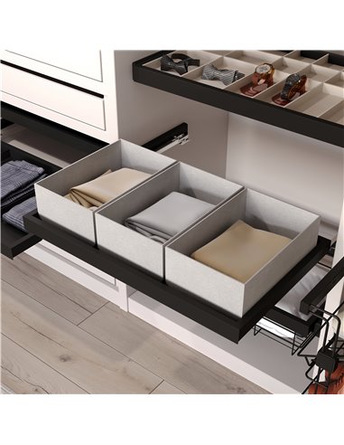 Emuca Kit de plateaux avec 3 paniers de rangement et glissières à fermeture douce pour armoires, réglable, module 900mm, noir te