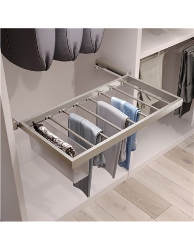 Emuca Kit de 7 varillas pantalonero, 1 bandeja y bastidor de guías con cierre suave para armarios, regulable, módulo 800mm, Gris