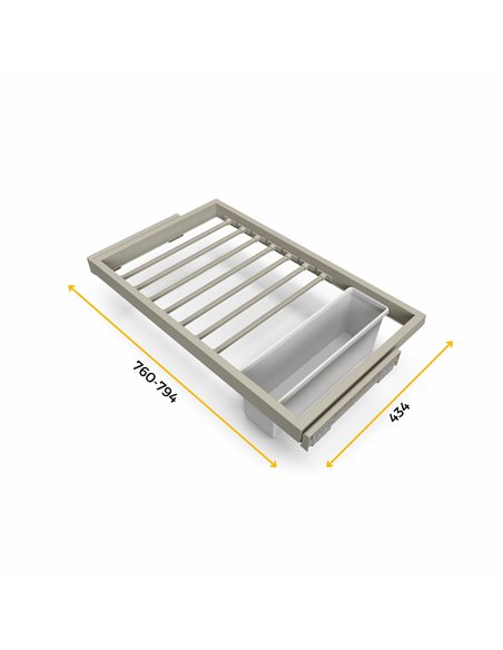 Emuca Kit de 7 varillas pantalonero, 1 bandeja y bastidor de guías con cierre suave para armarios, regulable, módulo 800mm, Gris
