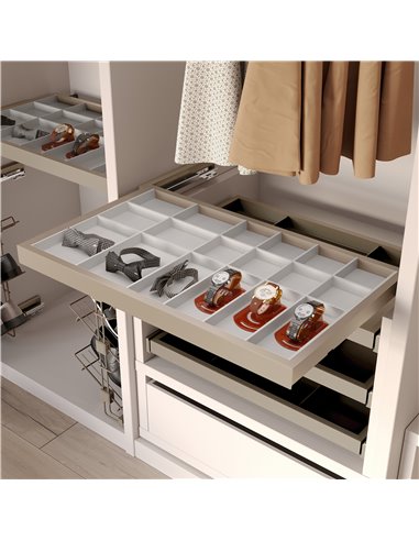 Emuca Kit cassetto organizzatore con vassoio ausiliario e telaio con guide a chiusura morbida per armadio, regolabile, modulo 90