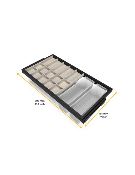 Emuca Kit tiroir d'organisation avec plateau auxiliaire et glissières à fermeture douce pour armoires, réglable, module 900mm, n