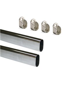 Emuca Lote de 2 barras de armário ovais 30x15mm comprimento 0,95m com suportes, Aço e Zamak, Cromo EMUCA - 1