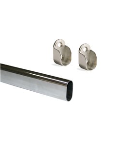 Emuca Lote de 2 barras de armário ovais 30x15mm comprimento 0,95m com suportes, Aço e Zamak, Cromo EMUCA - 1 2