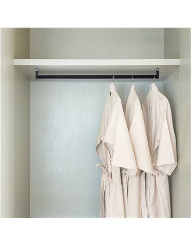 Emuca Lote de 2 barras para armario Silk de logitud 0.75m con soportes, Aluminio y Plástico, Pintado negro