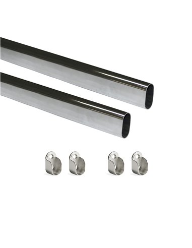 Emuca Lote de 2 barras de armário ovais 30x15mm comprimento 0,75m com suportes, Aço e Zamak, Cromo EMUCA - 1