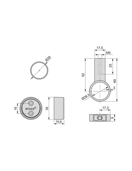 Emuca Bar kit pour armoire ronde D.28, 1150 mm, aluminium, anodisé mat