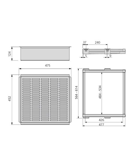 Emuca Pull out metal drawer kit and runner frame, adjustable, 600 mm unit, Steel and aluminium, Mocha color