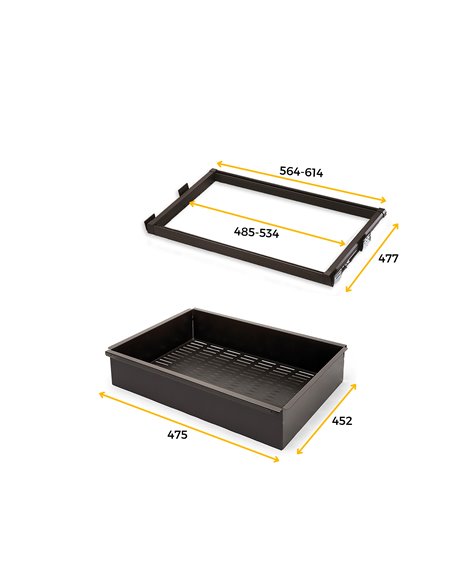Emuca Pull out metal drawer kit and runner frame, adjustable, 600 mm unit, Steel and aluminium, Mocha color