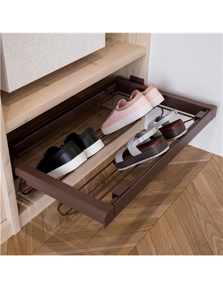Emuca Kit de zapatero metálico y bastidor de guías para armarios Moka, cierre suave, regulable, módulo de 600mm, Acero y alumini