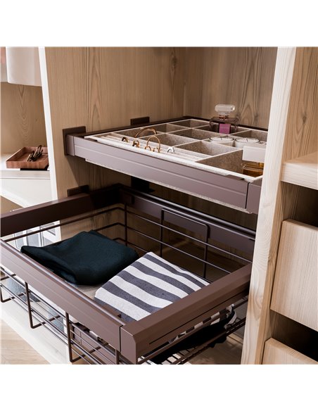 Emuca Jewelry organizer drawer kit and runner frame, adjustable, 800 mm unit, Steel and aluminium, Mocha color