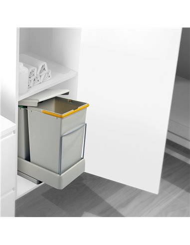 Emuca Recycling bin, bottom fastening, automatic extraction and lid, 2 containers with 14 litres, Plastic, Grey