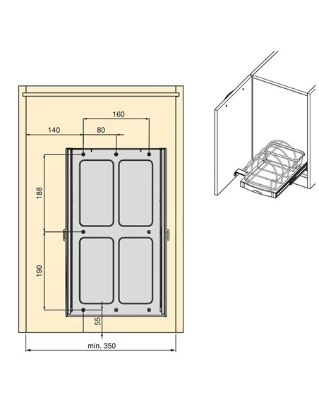 Emuca Bandeja para accesorios de cocina con fijación inferior y extracción manual, Plástico gris antracita