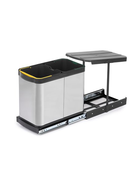 Emuca Contenedor de reciclaje para fijación inferior y extracción manual/automática en mueble de cocina Recycle Inox 2x12litros,