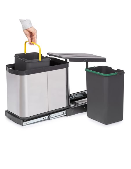 Emuca Contenedor de reciclaje para fijación inferior y extracción manual/automática en mueble de cocina Recycle Inox 2x12litros,