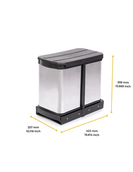 Emuca Contenedor de reciclaje para fijación inferior y extracción manual/automática en mueble de cocina Recycle Inox 2x12litros,