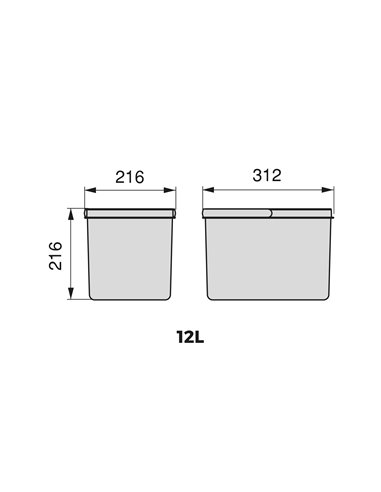 Emuca Containers for kitchen drawers, height 216 mm, 1x12L, Anthracite grey