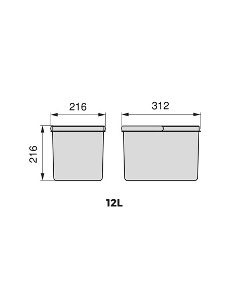 Emuca Containers for kitchen drawers, height 216 mm, 1x12L, Anthracite grey