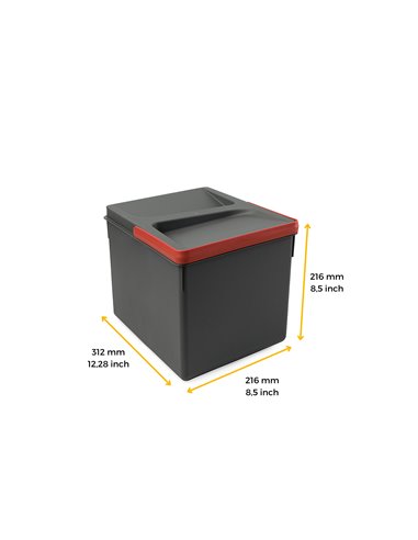 Emuca Containers for kitchen drawers, height 216 mm, 1x12L, Anthracite grey