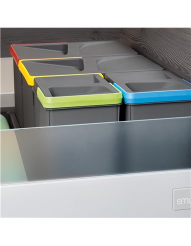 Emuca Containers for kitchen drawers, height 266 mm, 1x15L, Anthracite grey