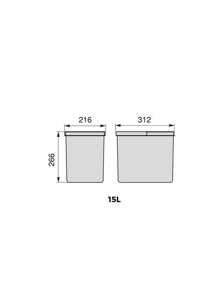Emuca Containers for kitchen drawers, height 266 mm, 1x15L, Anthracite grey