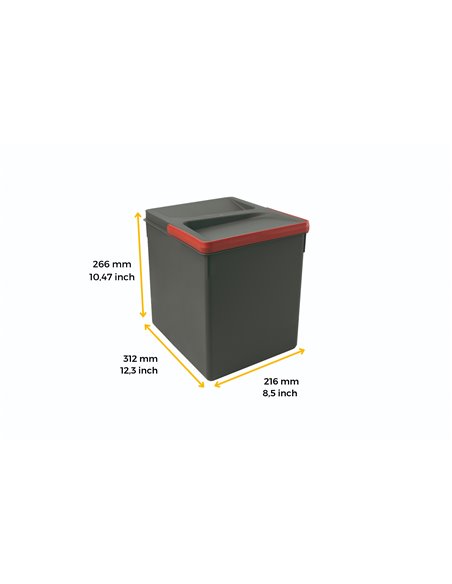 Emuca Containers for kitchen drawers, height 266 mm, 1x15L, Anthracite grey