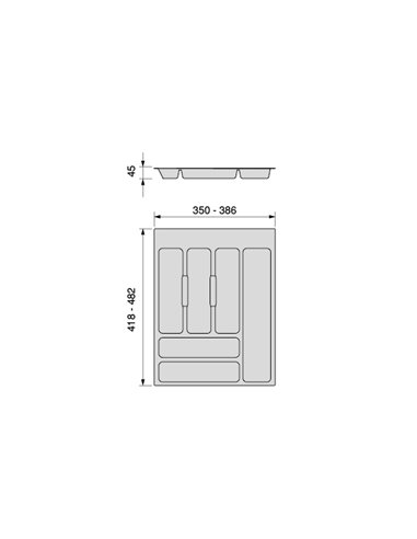Emuca Cubertero Optima para cajón Universal, módulo 450mm, Plástico, Gris antracita