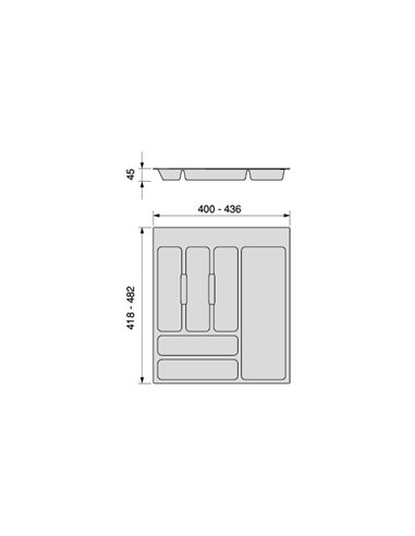 Emuca Cubertero Optima para cajón Universal, módulo 500mm, Plástico, Gris antracita