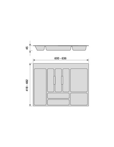 Emuca Cubertero Optima para cajón Universal, módulo 700mm, Plástico, Gris antracita
