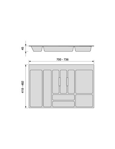 Emuca Cubertero Optima para cajón Universal, módulo 800mm, Plástico, Gris antracita