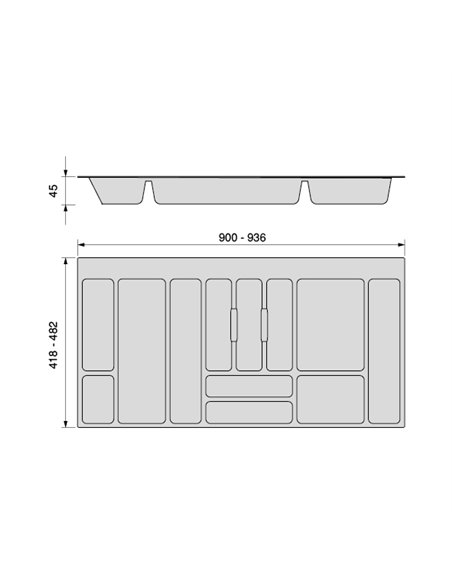 Emuca Range-couvert Optima Universal, 1.000, Plastique gris, Plastique, 1 ut.