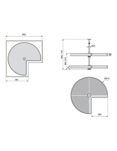 Emuca Cestello girevole per mobile da cucina, 270º, modulo 800 mm, Plastica e alluminio, Grigio