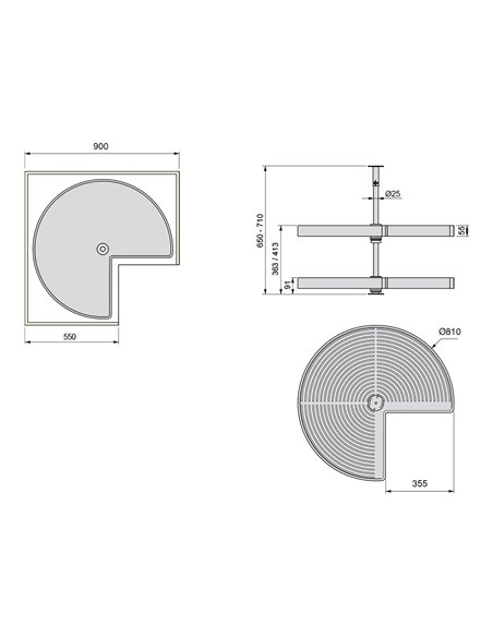 Emuca Cestello girevole per mobile da cucina, 270º, modulo 800 mm, Plastica e alluminio, Grigio