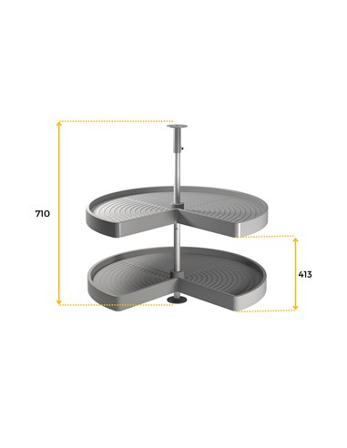 Emuca Cestello girevole per mobile da cucina, 270º, modulo 800 mm, Plastica e alluminio, Grigio