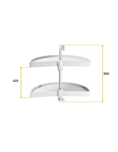 Emuca Cestello girevole per mobile da cucina, 180º, modulo 800 mm, Plastica, Bianco
