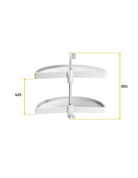 Emuca Cestello girevole per mobile da cucina, 180º, modulo 800 mm, Plastica, Bianco