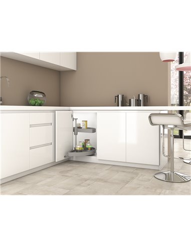 Emuca 1/2 circle rotating trays for kitchen cabinets, 180º, 900 mm unit, Plastic, White