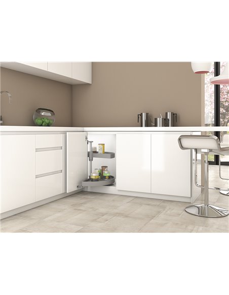 Emuca 1/2 circle rotating trays for kitchen cabinets, 180º, 900 mm unit, Plastic, White