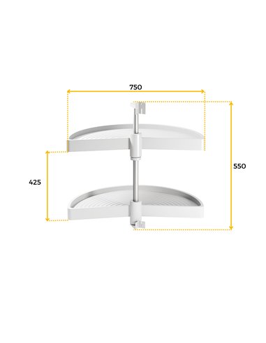 Emuca 1/2 circle rotating trays for kitchen cabinets, 180º, 900 mm unit, Plastic, White