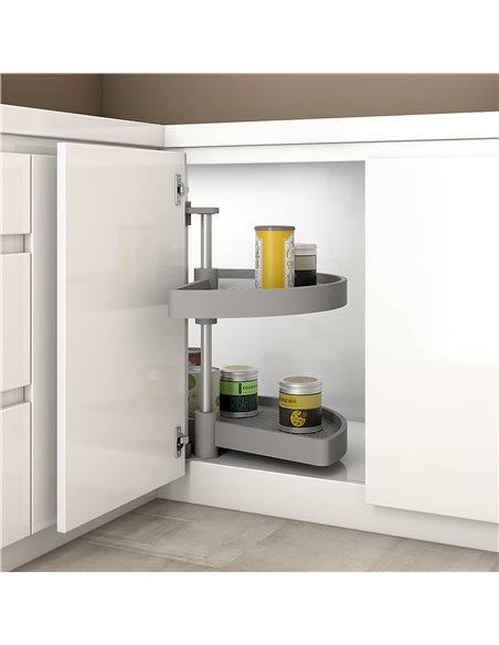 Emuca 1/2 circle rotating trays for kitchen cabinets, 180º, 900 mm unit, Plastic, Grey