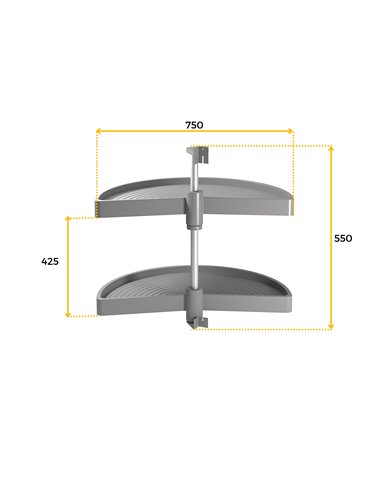 Emuca 1/2 circle rotating trays for kitchen cabinets, 180º, 900 mm unit, Plastic, Grey